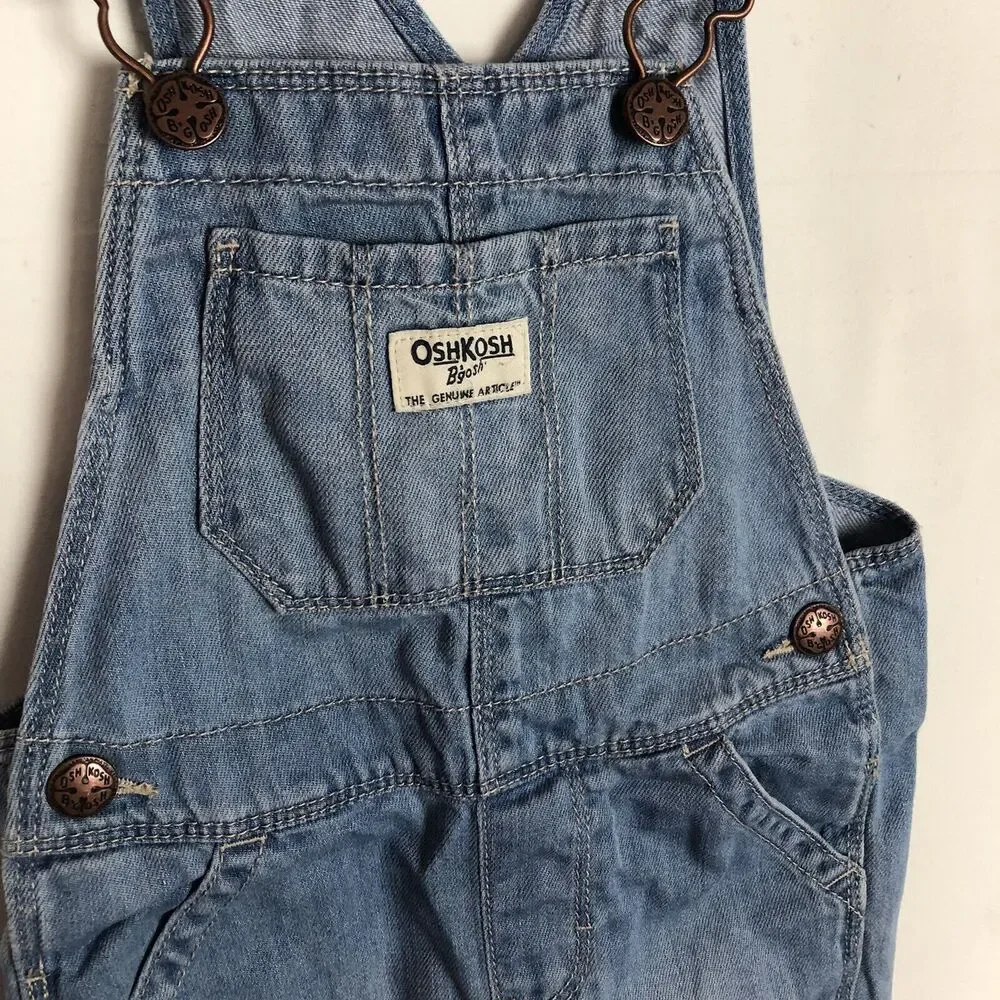 OshKosh B'gosh Blue Denim Floral Embroidered Vestbak Overalls Girls 2T